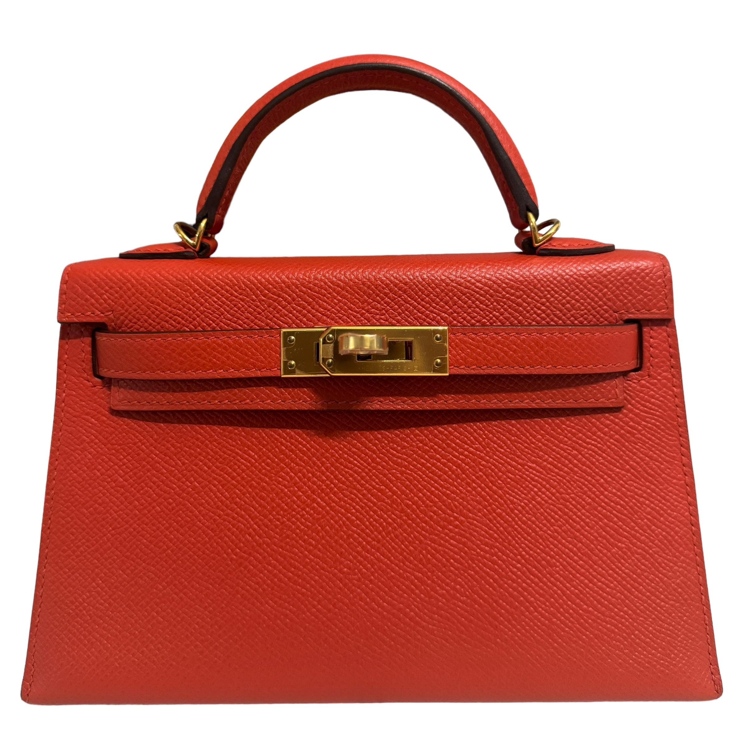 Ultra Rare and Hardest to get Hermes Mini Kelly 20 Capucine Epsom Leather Complimented by Gold Hardware. Pristine Condition Plastic on all Hardware. C Stamp 2018. From Collectors closet. 

Shop with Confidence from Lux Addicts. We are a very well