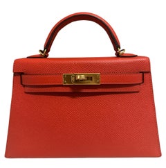 Hermes Kelly Mini 20 Capucine Orange Red Epsom Leather Gold Hardware