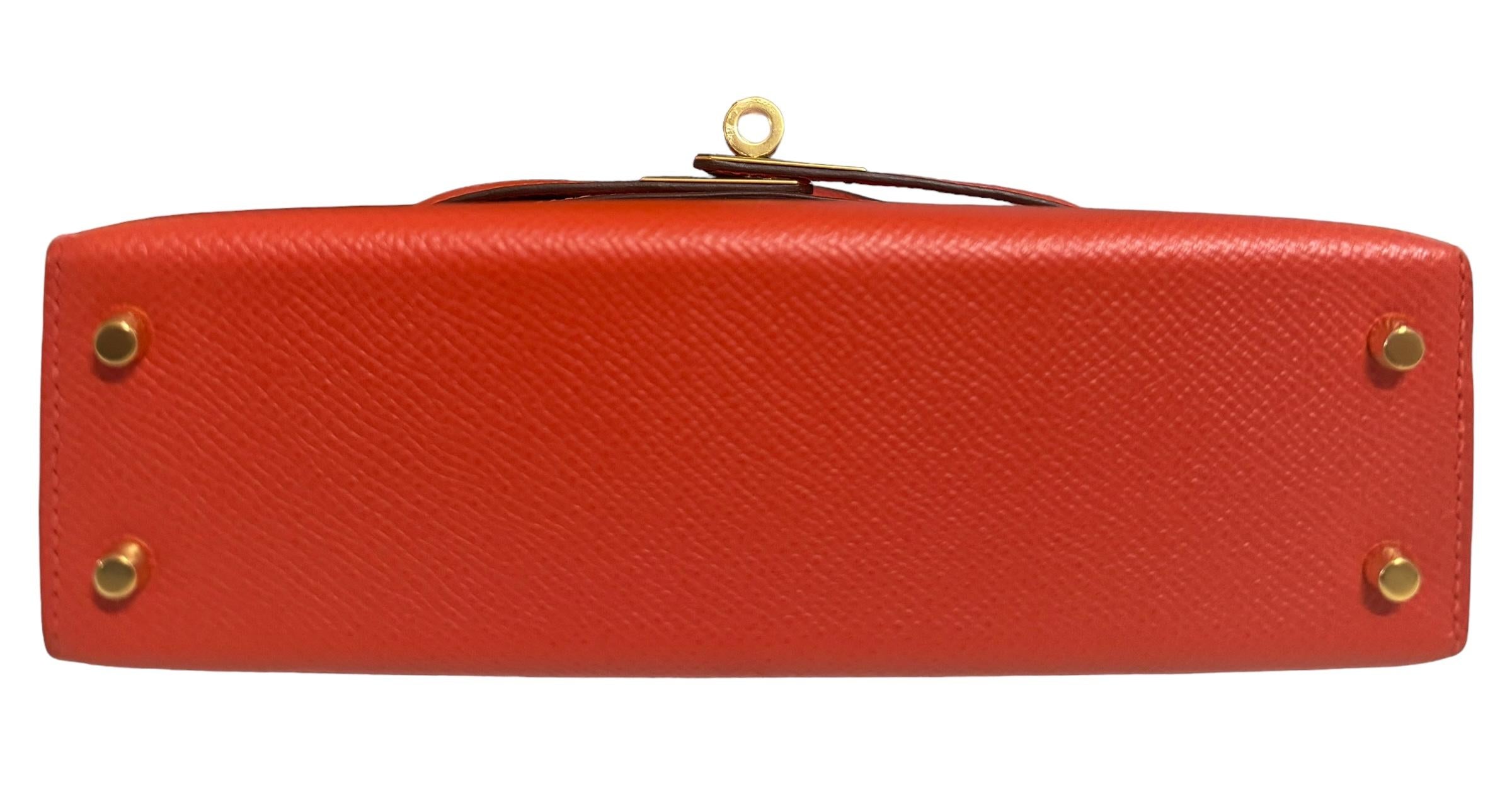 Hermes Kelly Mini 20 Capucine Orange Red Epsom Leather Gold Hardware 1