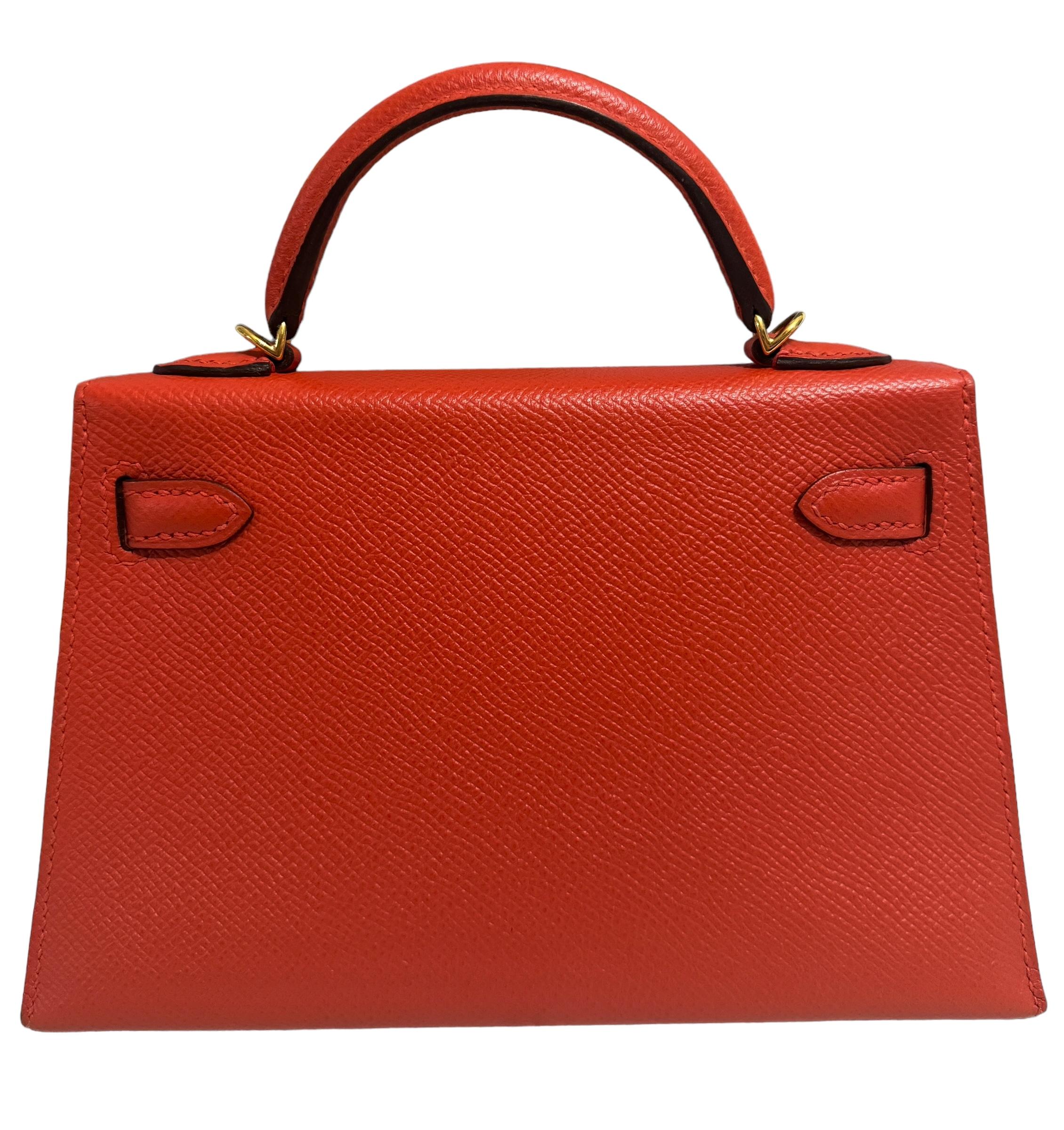 Hermes Kelly Mini 20 Capucine Orange Red Epsom Leather Gold Hardware 2