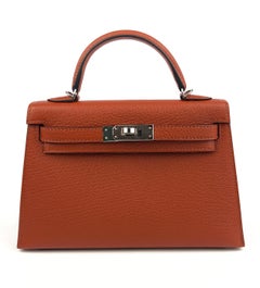 Hermes Kelly Mini 20 Cuivre Chèvre Leather Rose Mexico Wooly Strap Palladium NEW