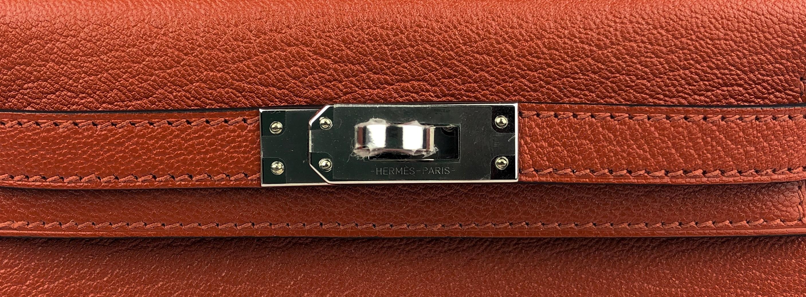 Hermes Kelly Mini 20 Cuivre Chèvre Leather Rose Mexico Wooly Strap Palladium NEW For Sale 1