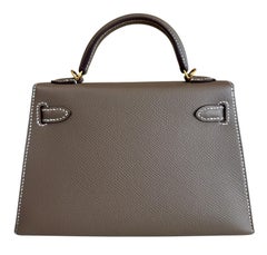 Hermes Kelly Mini 20 Etoupe Gray Epsom Leather Gold Hardware Shoulder Bag