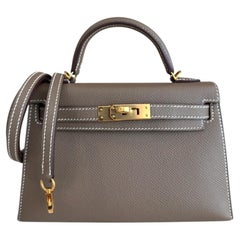 Hermes Kelly Mini 20 Etoupe Gray Epsom Leather Gold Hardware Shoulder Bag