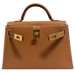 Hermes Kelly Mini 20 Gold Tan Epsom Leather Gold Hardware