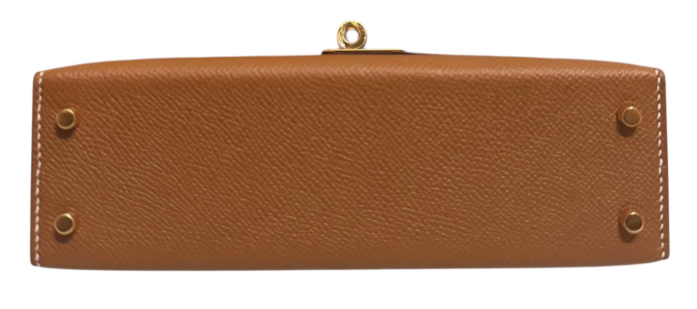 Brown Hermes Kelly Mini 20 Gold Tan Epsom Leather Gold Hardware