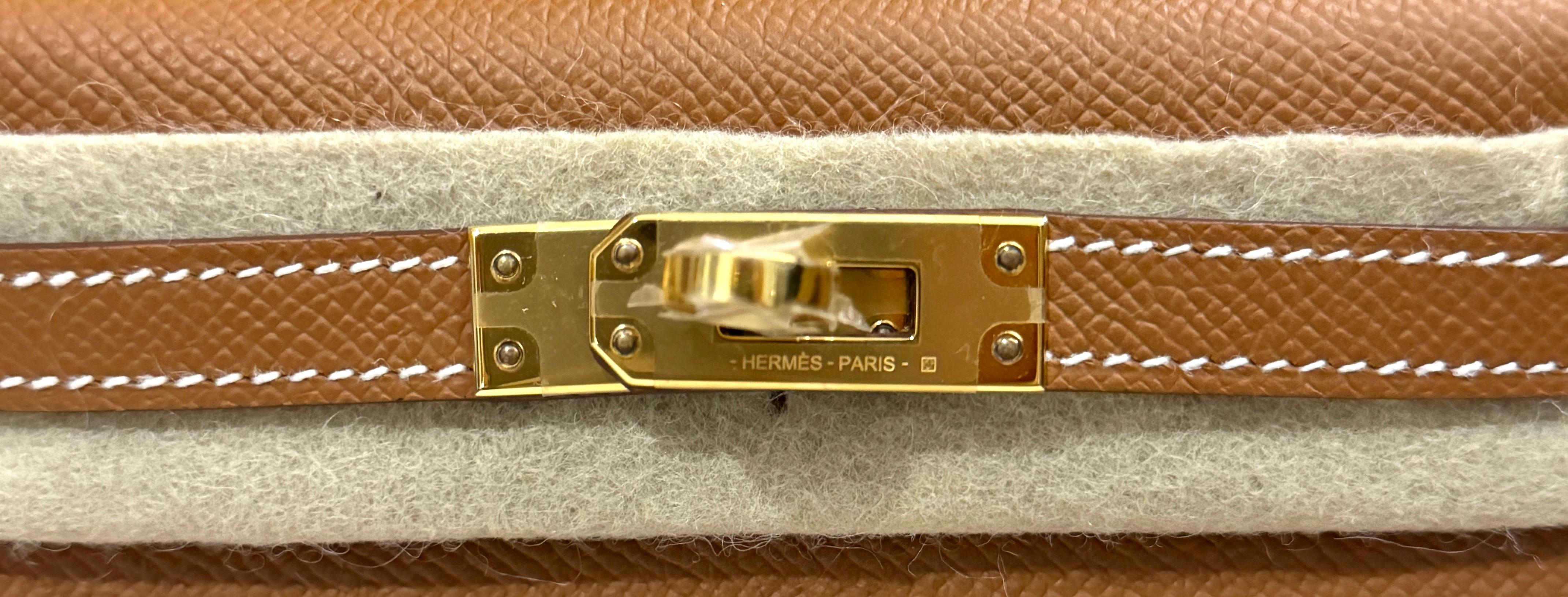 Brown Hermes Kelly Mini 20 Gold Tan Epsom Leather Gold Hardware