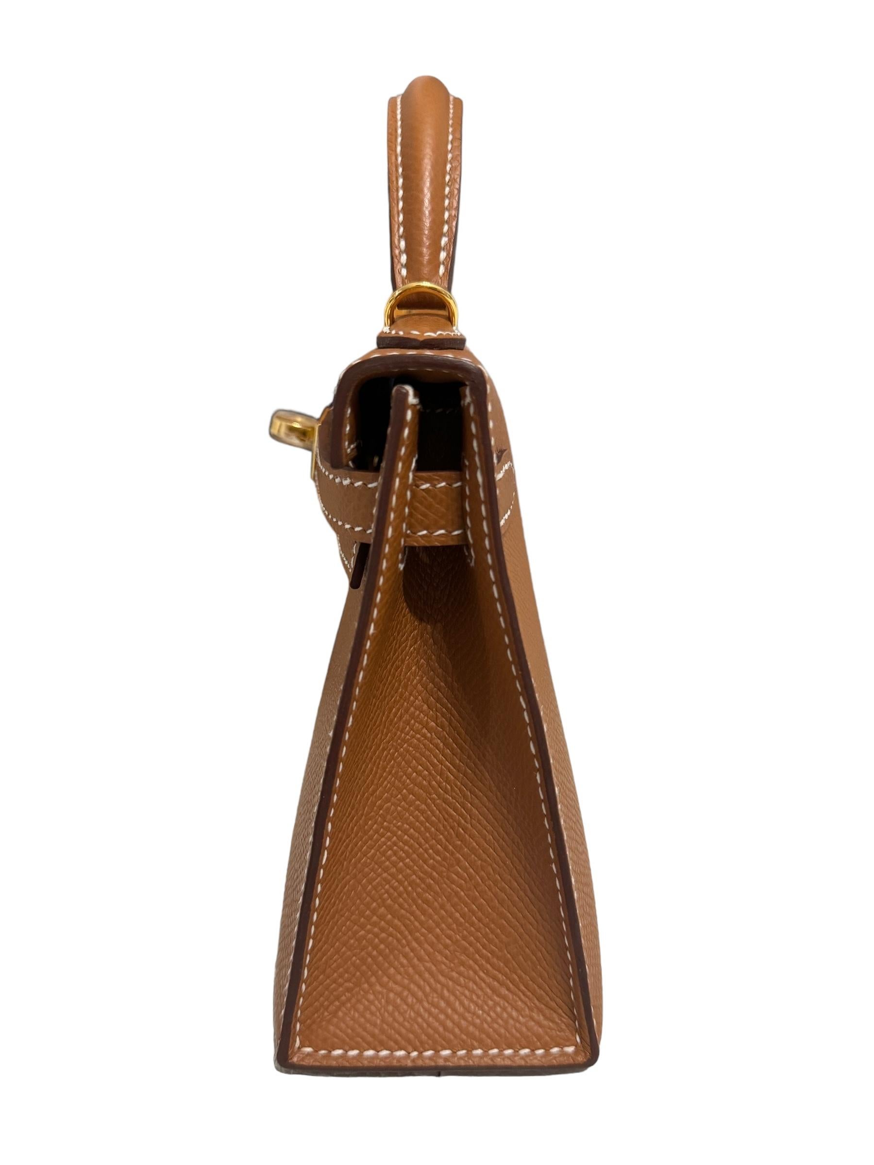 Women's or Men's Hermes Kelly Mini 20 Gold Tan Epsom Leather Gold Hardware