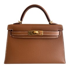 Hermes Kelly Mini 20 Gold Tan Epsom Leather Gold Hardware Shoulder Bag