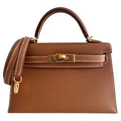 Hermes Kelly Mini 20 Gold Tan Epsom Leather Gold Hardware Shoulder Bag