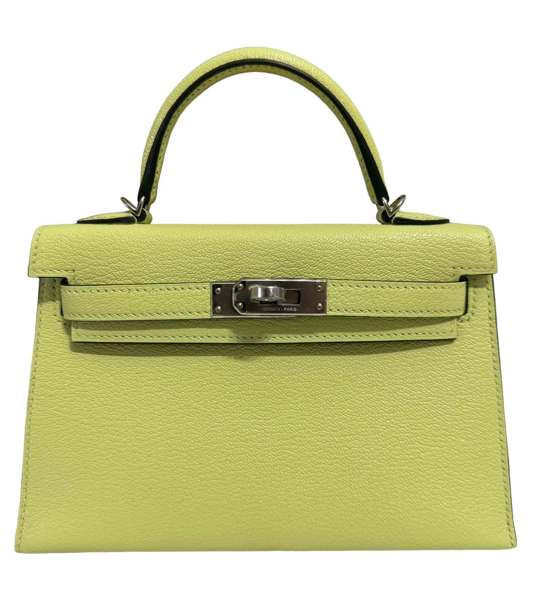As New Ultra Rare and Hardest to get Hermes Mini Kelly 20 Jaune Bourgeon Chèvre Leather. Complimented by Palladium Hardware. Z Stamp 2021. Includes all Accessories and Box.

Shop with Confidence from Lux Addicts. We are a very well known and highly
