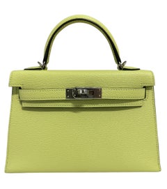Hermes Kelly Mini 20 Jaune Bourgeon Yellow Green Chèvre Leather Palladium RARE