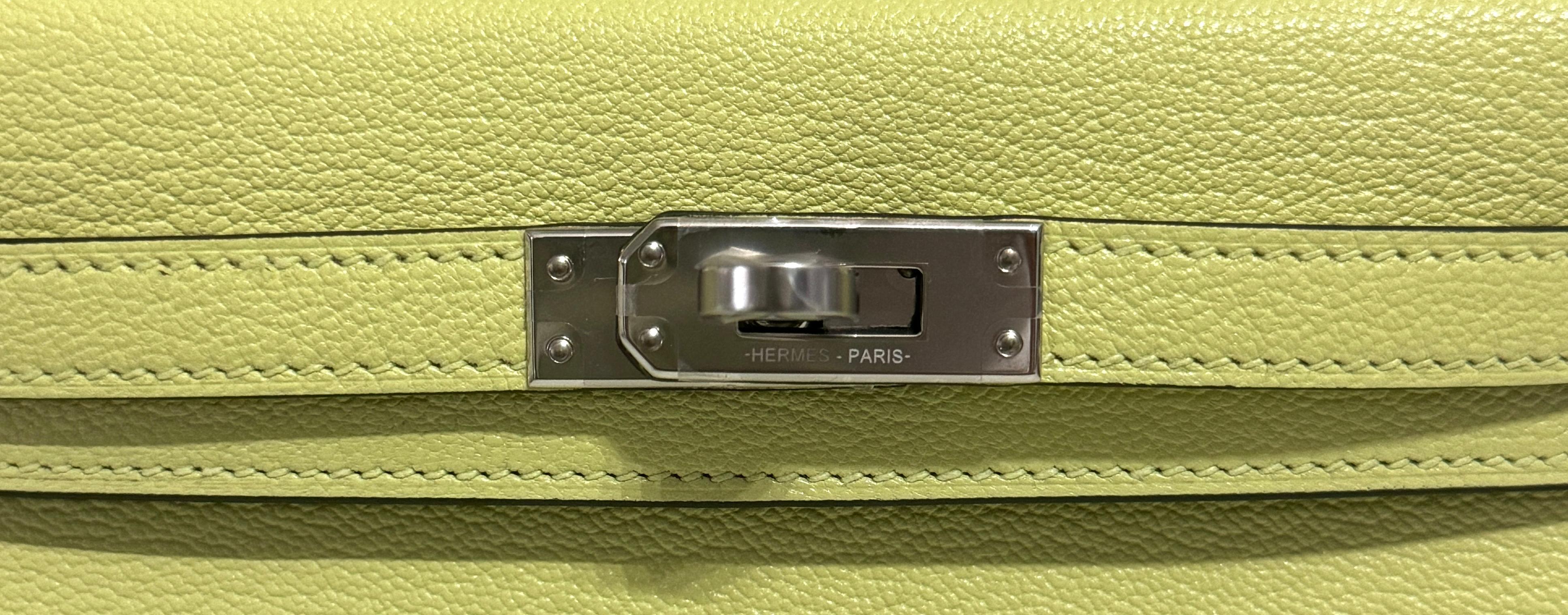 Women's or Men's Hermes Kelly Mini 20 Jaune Bourgeon Yellow Green Chèvre Leather Palladium RARE