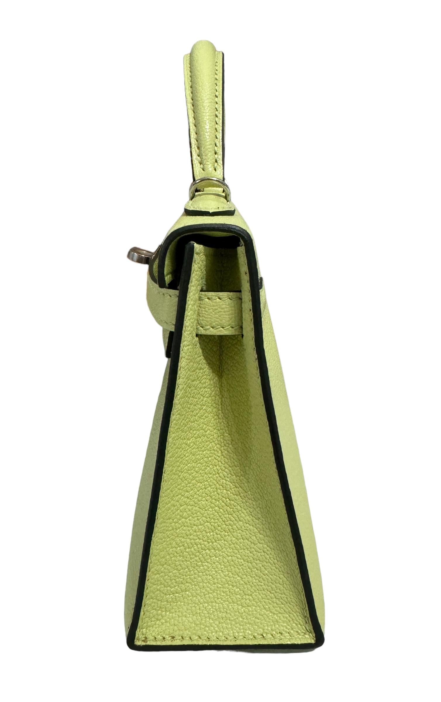 Hermes Kelly Mini 20 Jaune Bourgeon Yellow Green Chèvre Leather Palladium RARE 2