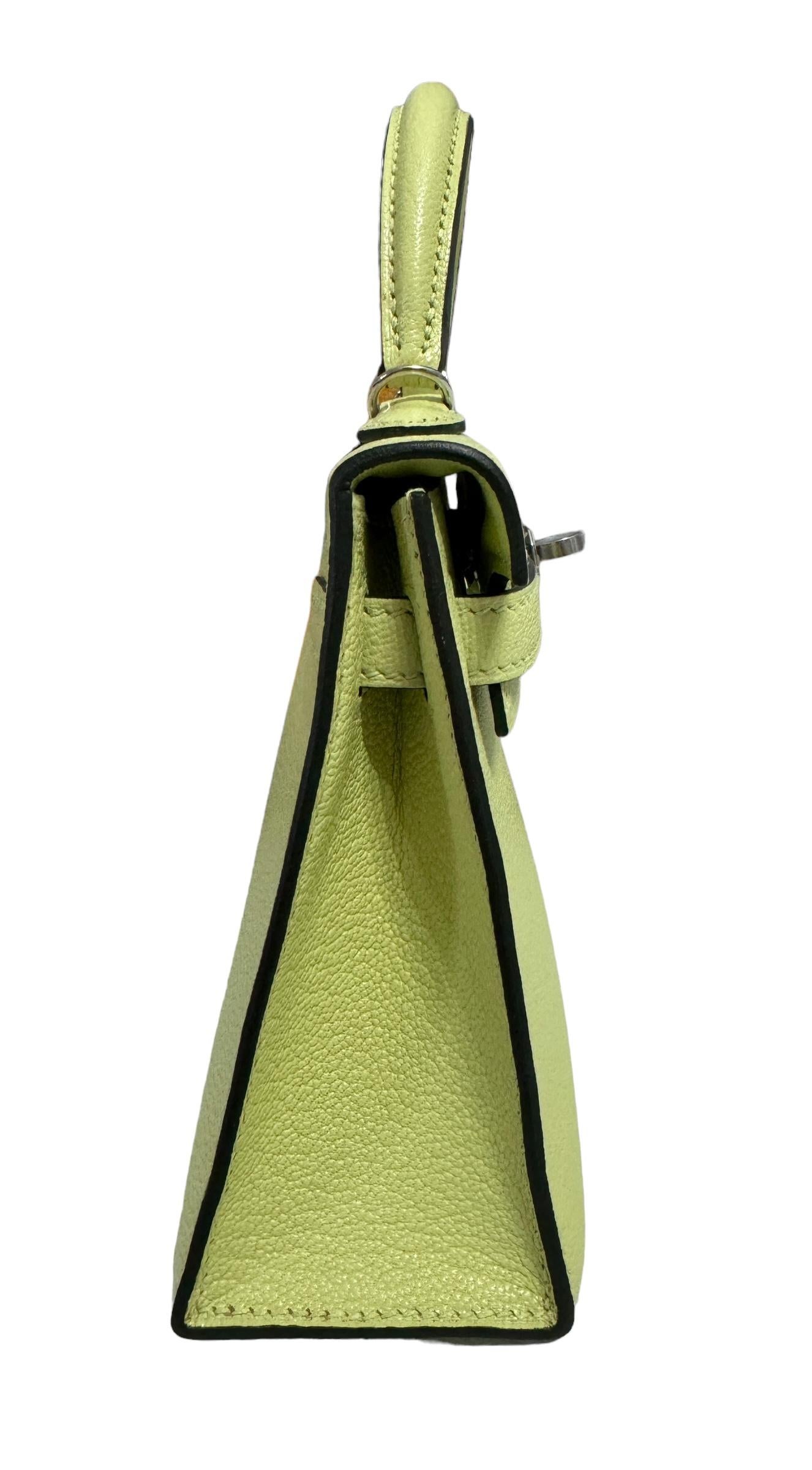 Hermes Kelly Mini 20 Jaune Bourgeon Yellow Green Chèvre Leather Palladium RARE 3