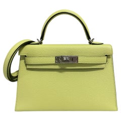 Hermes Kelly Mini 20 Jaune Bourgeon Yellow Green Chèvre Leather Palladium RARE