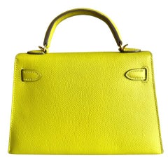 Hermes Kelly Mini 20 Lime Yellow Epsom Leather Gold Hardware Shoulder Bag