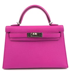 Hermes Kelly Mini 20 Magnolia Pink Purple Epsom Palladium Hardware