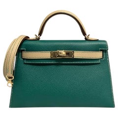 Hermes Kelly Mini 20 Malachite Trench Epsom Leather Permabrass HWR Shoulder Bag