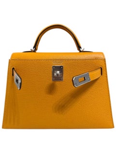 Hermes Kelly Mini 20 Moutarde Yellow Chèvre Leather Palladium Shoulder Bag