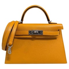 Hermes Kelly Mini 20 Moutarde Yellow Chèvre Leather Palladium Shoulder Bag
