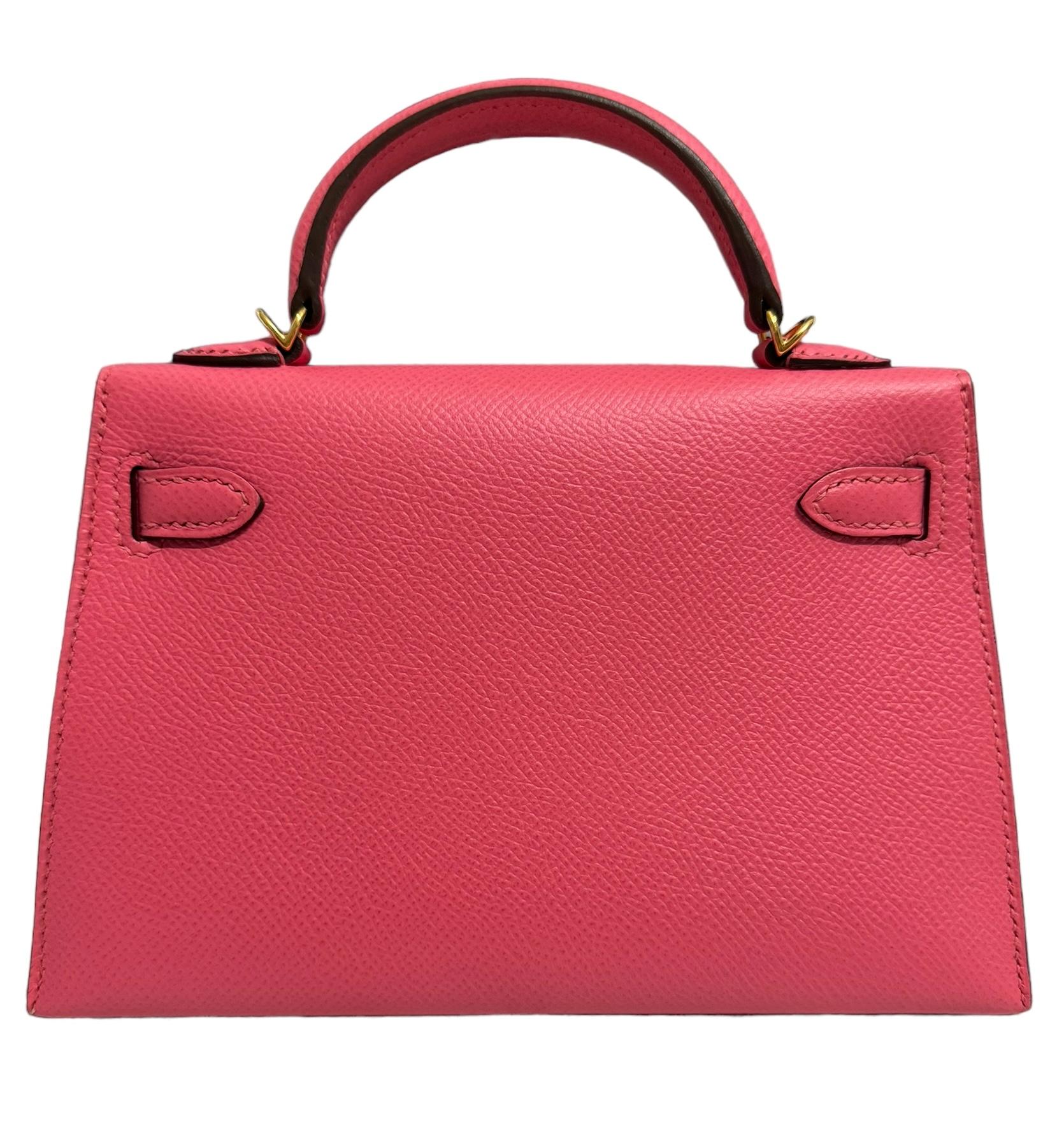 Hermes Kelly Mini 20 Rose Azalee Azalea Pink Epsom Leather Gold Hardware In New Condition For Sale In Miami, FL