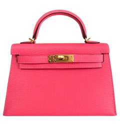 Hermes Kelly Mini 20 Rose Azalee Rosa Chèvre Leder Gold Hardware NEU