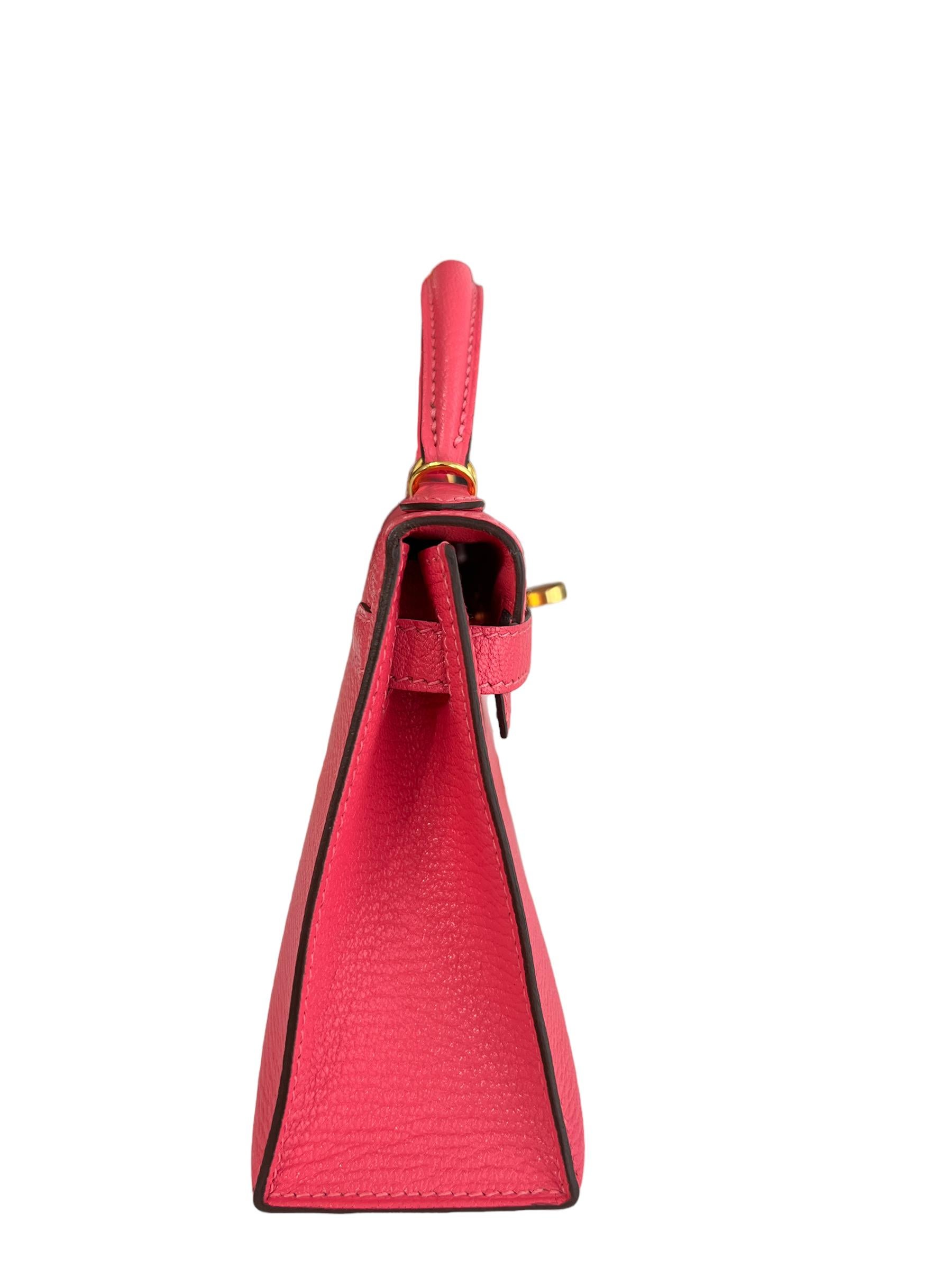 Hermes Kelly Mini 20 Rose Azalee Pink Chèvre Leather Gold Hardware NEW 5