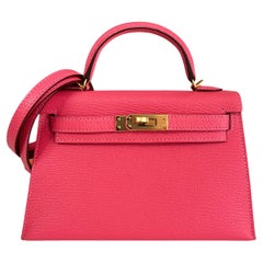 Hermes Kelly Mini 20 Rose Azalee Rose Chèvre Leather Gold Hardware NEW