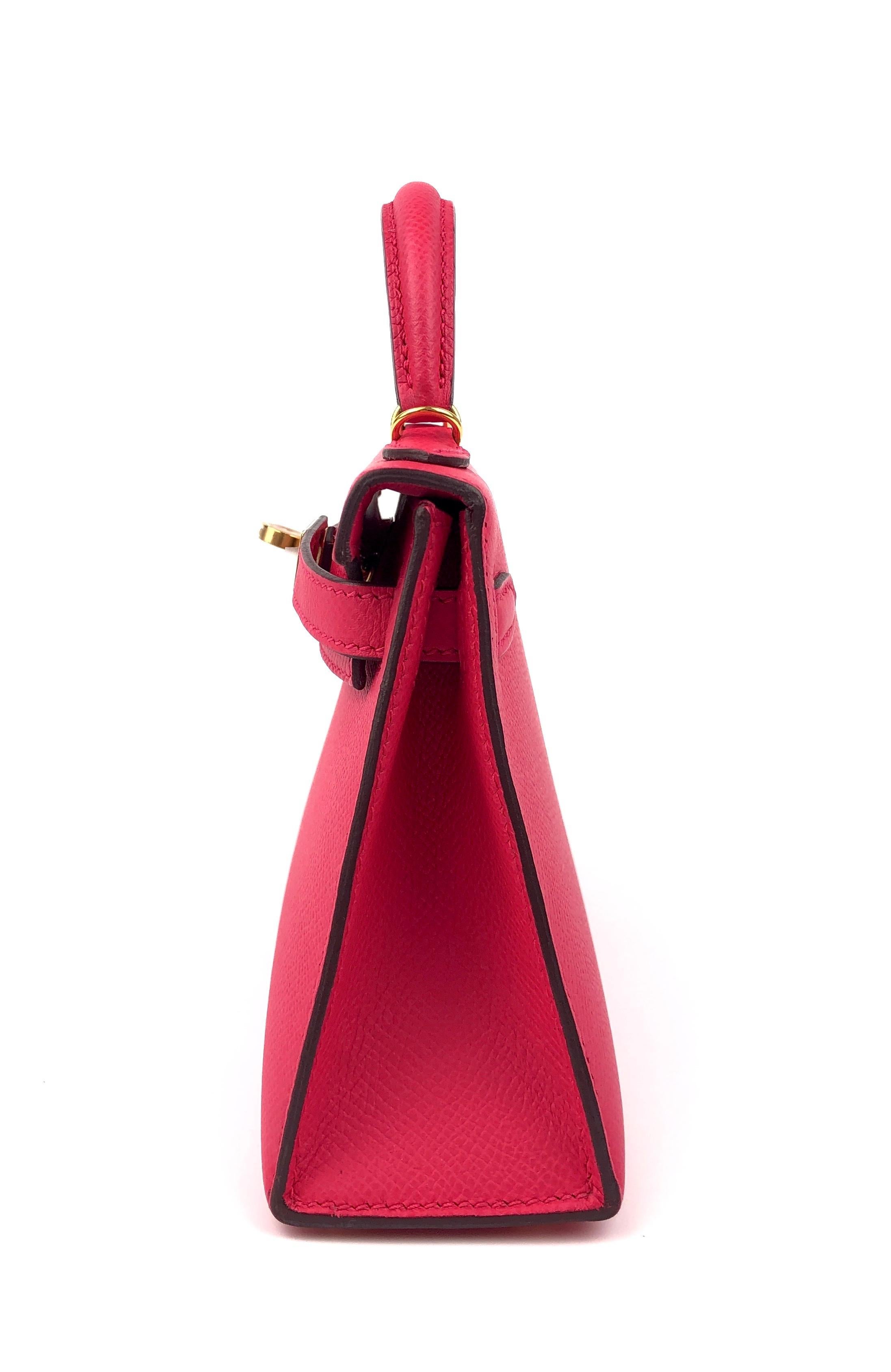 Red Hermes Kelly Mini 20 Rose Extreme Pink Epsom Gold Hardware
