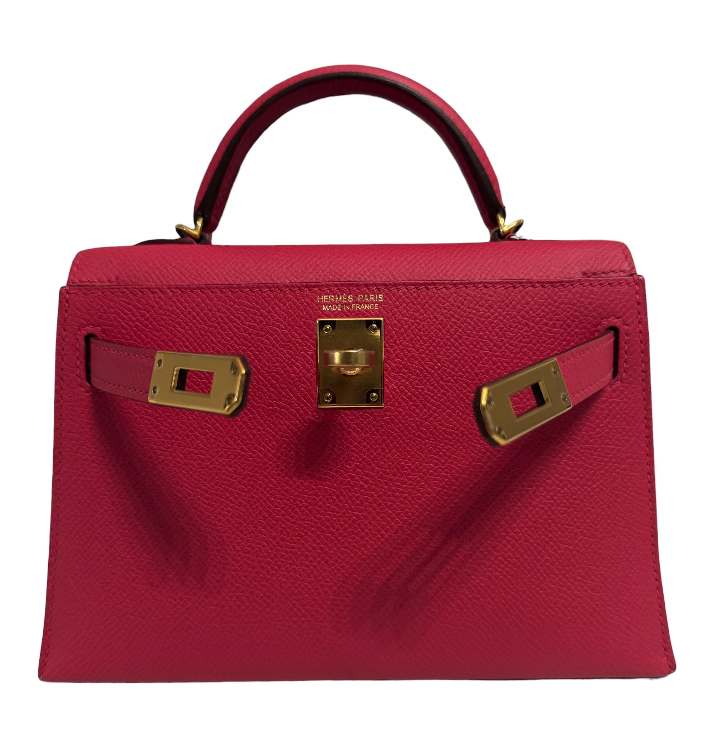 Red Hermes Kelly Mini 20 Rose Extreme Pink Epsom Leather Gold Hardware