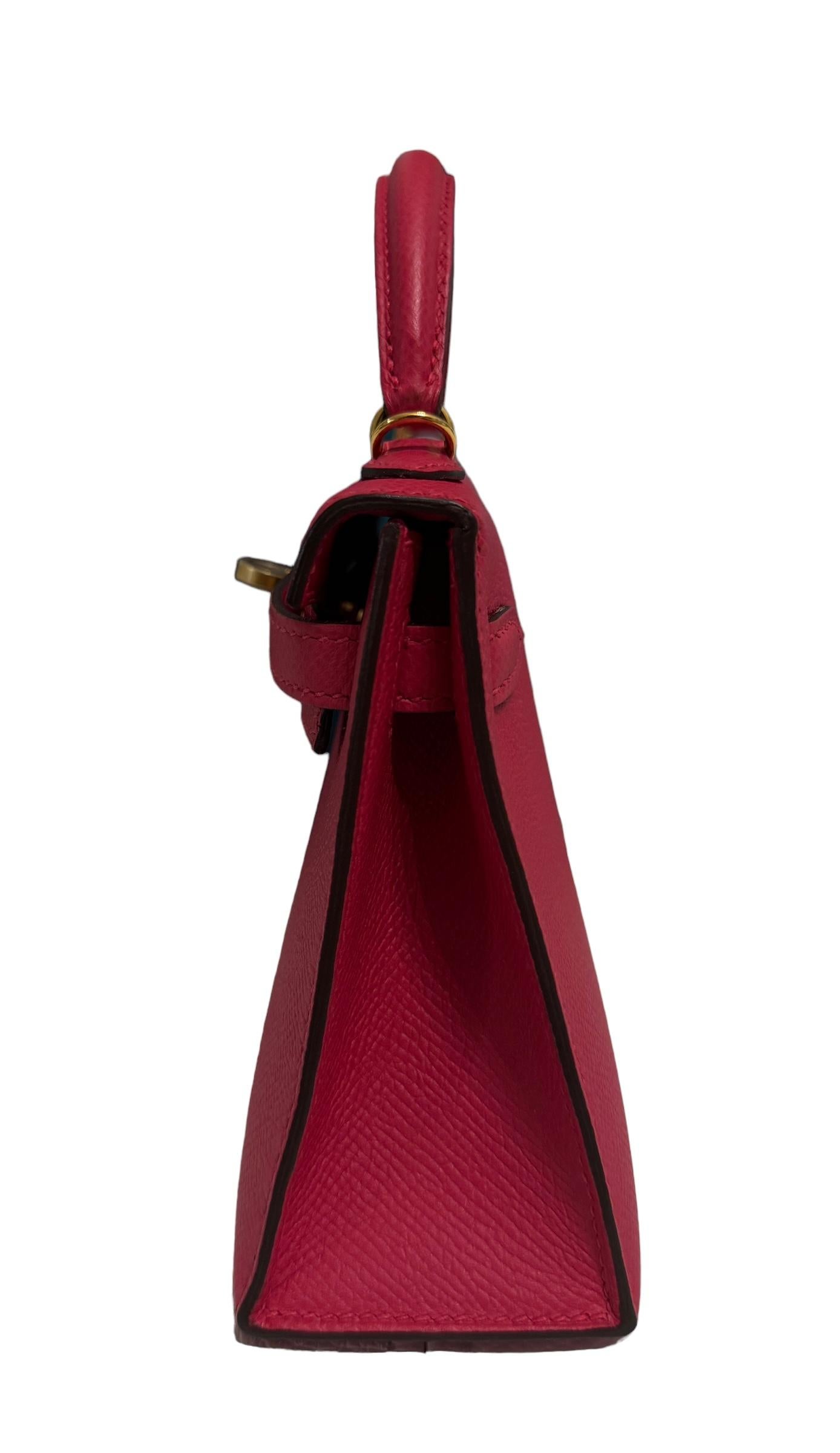 Women's or Men's Hermes Kelly Mini 20 Rose Extreme Pink Epsom Leather Gold Hardware