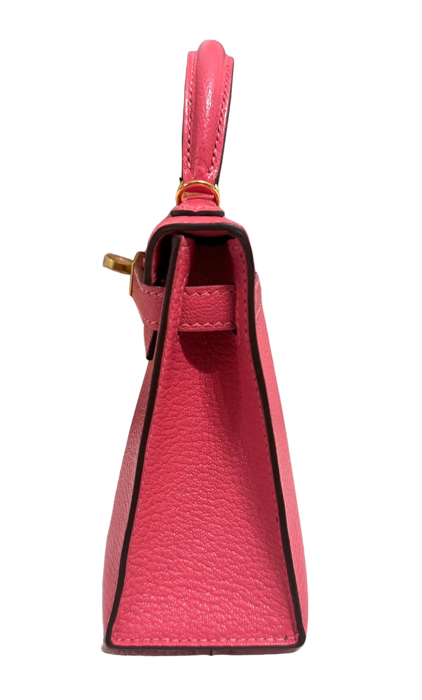 Hermes Kelly Mini 20 Rose Lipstick Pink Chèvre Leather Gold Hardware RARE 2