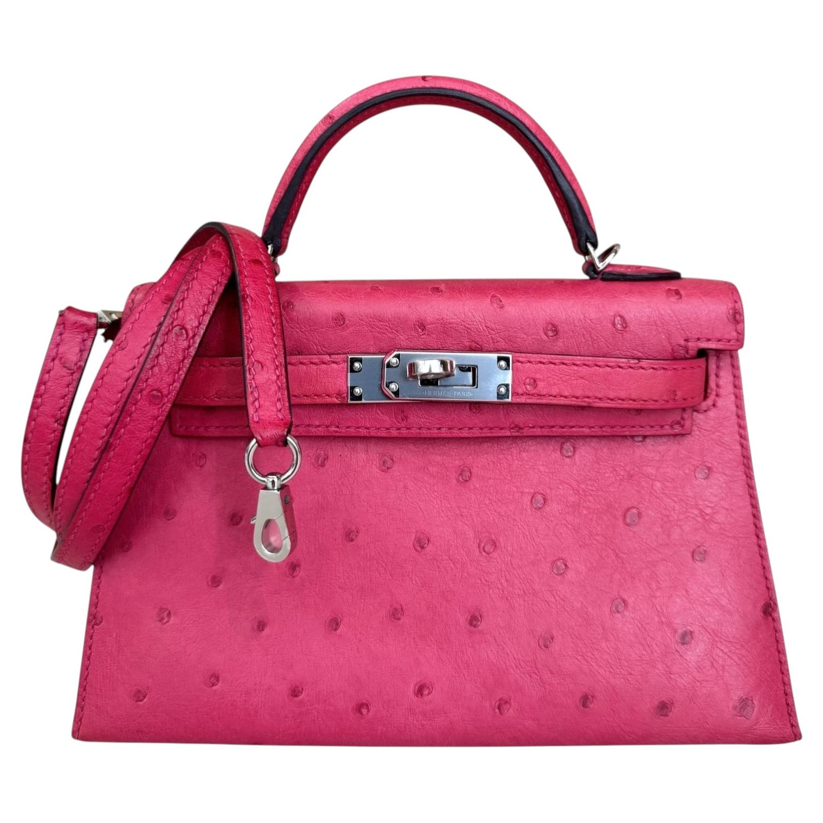 Hermes Kelly Mini 20 Rose Tyrien Leather Palladium Hardware Rare Shoulder Bag