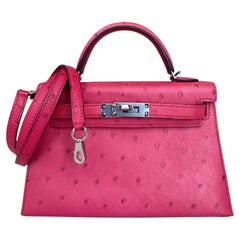 Hermes Kelly Mini 20 Rose Tyrien Leather Palladium Hardware Rare Shoulder Bag