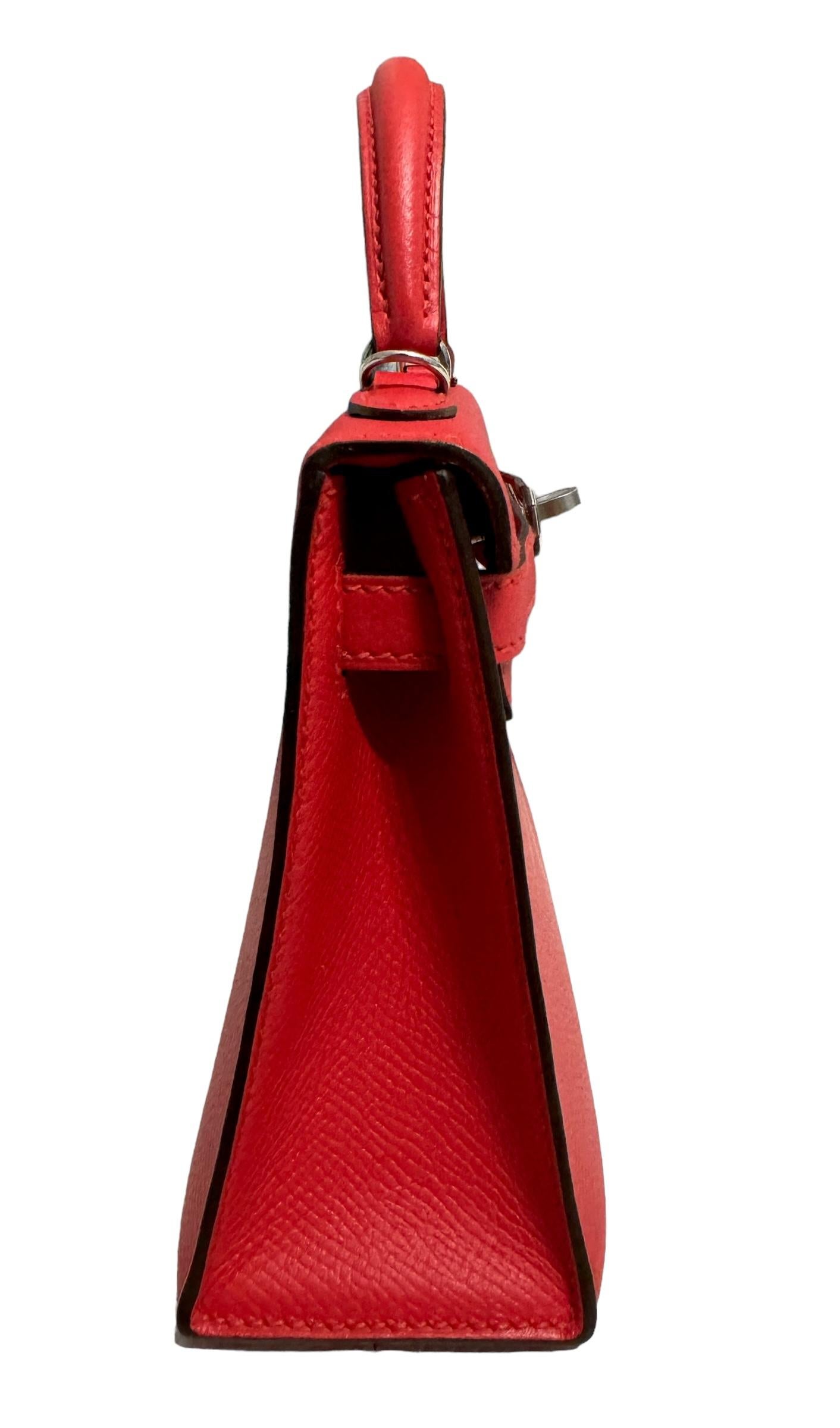 Women's or Men's Hermes Kelly Mini 20 Rouge Tomate Red Tomato Epsom Leather Palladium Hardware