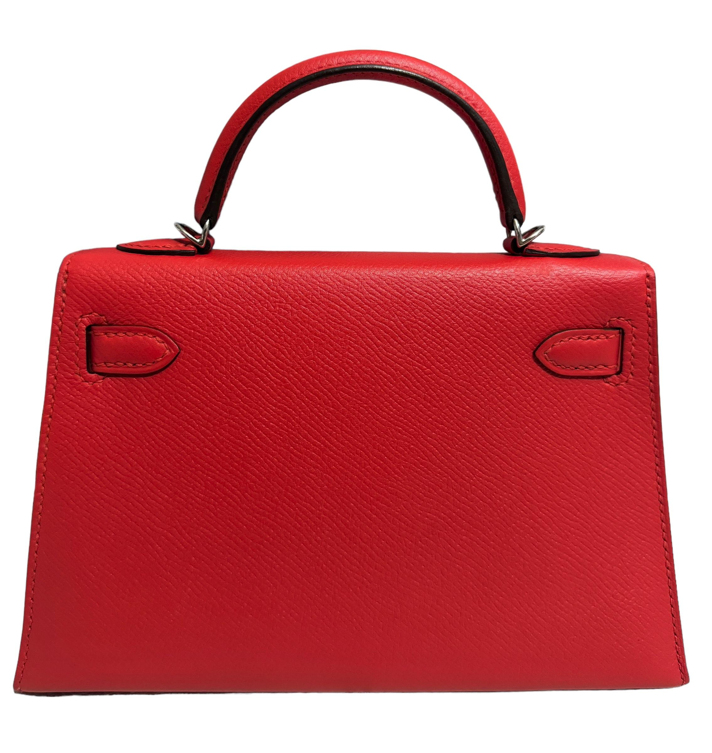 Hermes Kelly Mini 20 Rouge Tomate Red Tomato Epsom Leather Palladium Hardware 2