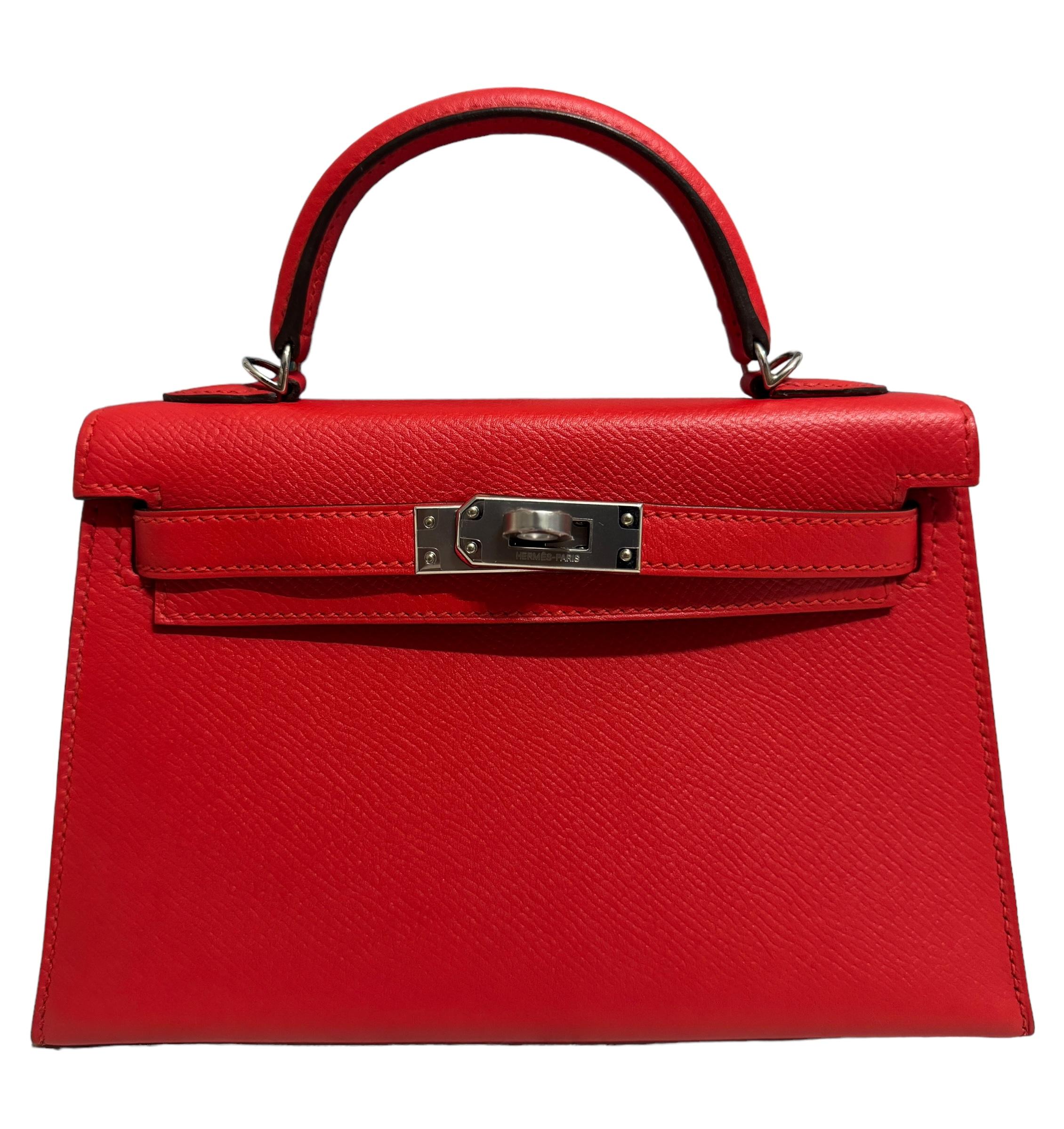 Hermes Kelly Mini 20 Rouge Tomate Red Tomato Epsom Leather Palladium Hardware 3