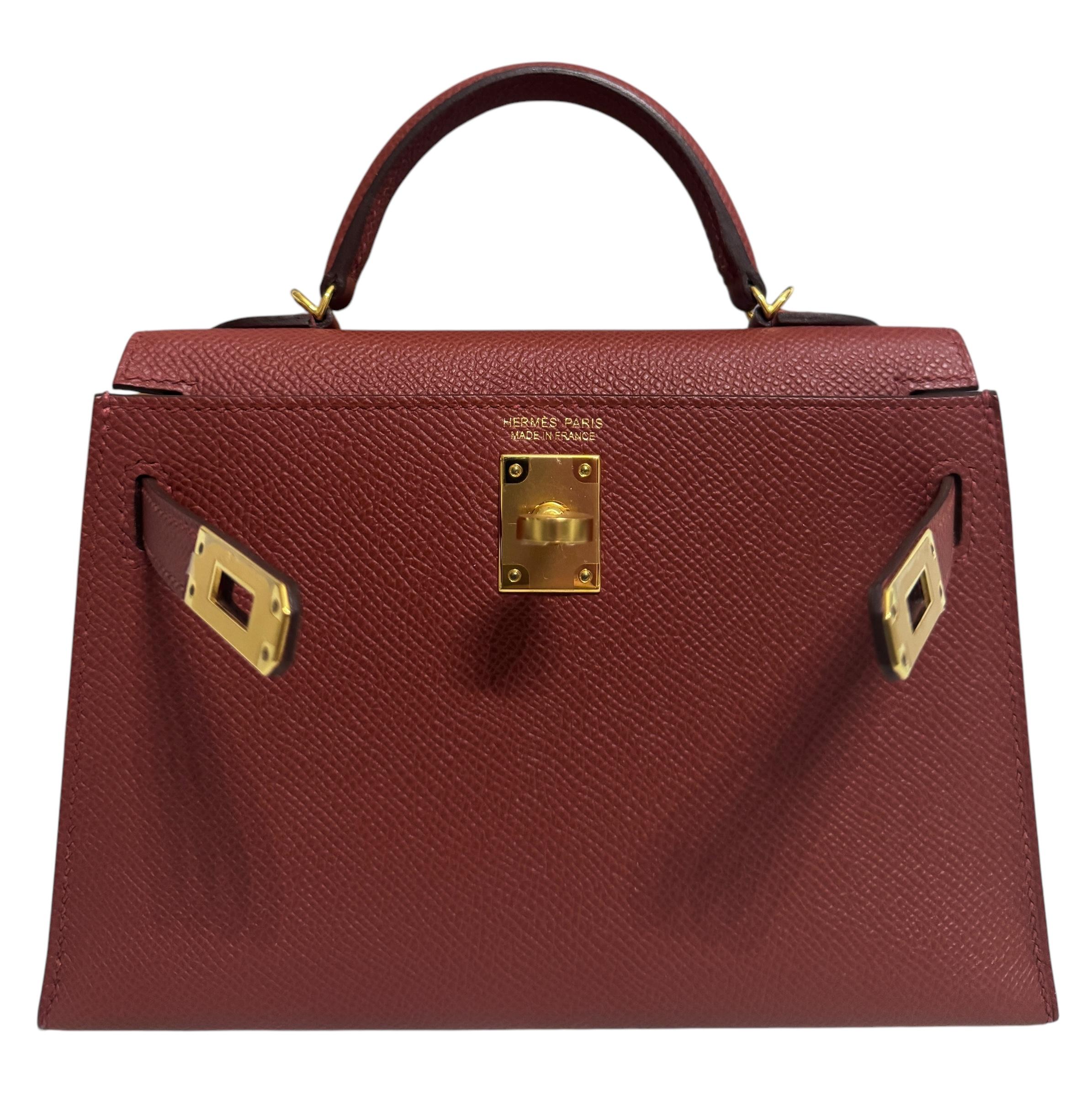 Hermes Kelly Mini 20 Rouge Venetian Red Epsom Leather Gold Hardware 5
