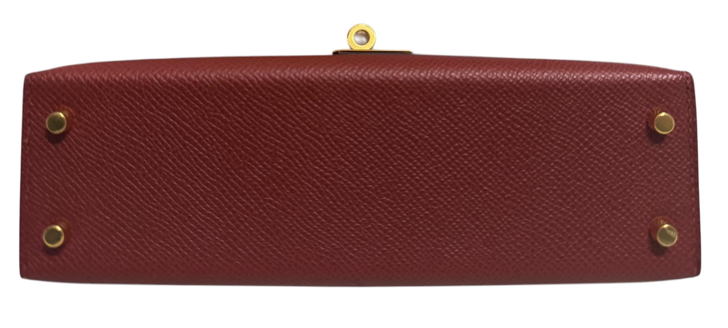 Hermes Kelly Mini 20 Rouge Venetian Red Epsom Leather Gold Hardware 6