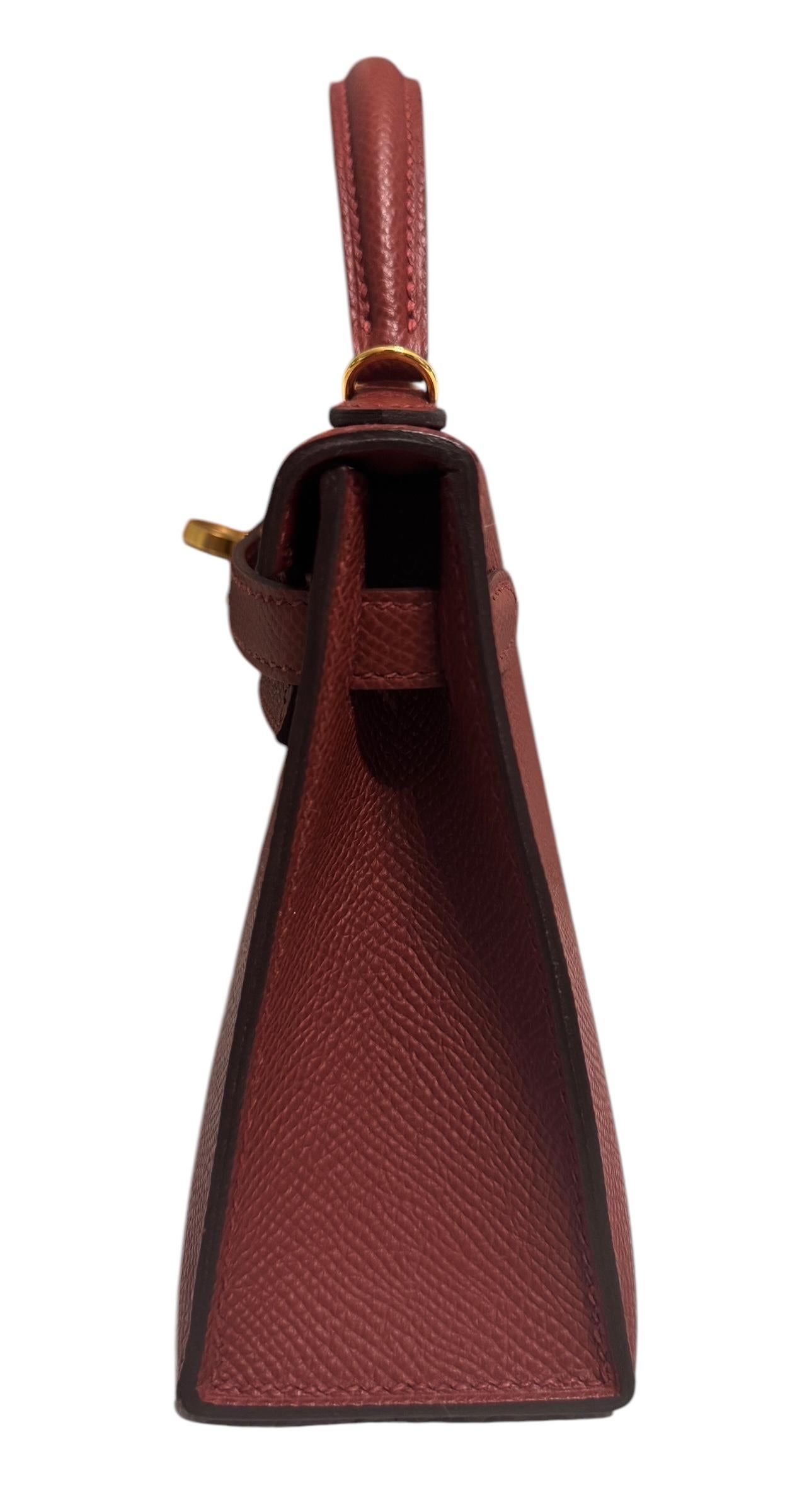 Hermes Kelly Mini 20 Rouge Venetian Red Epsom Leather Gold Hardware 3