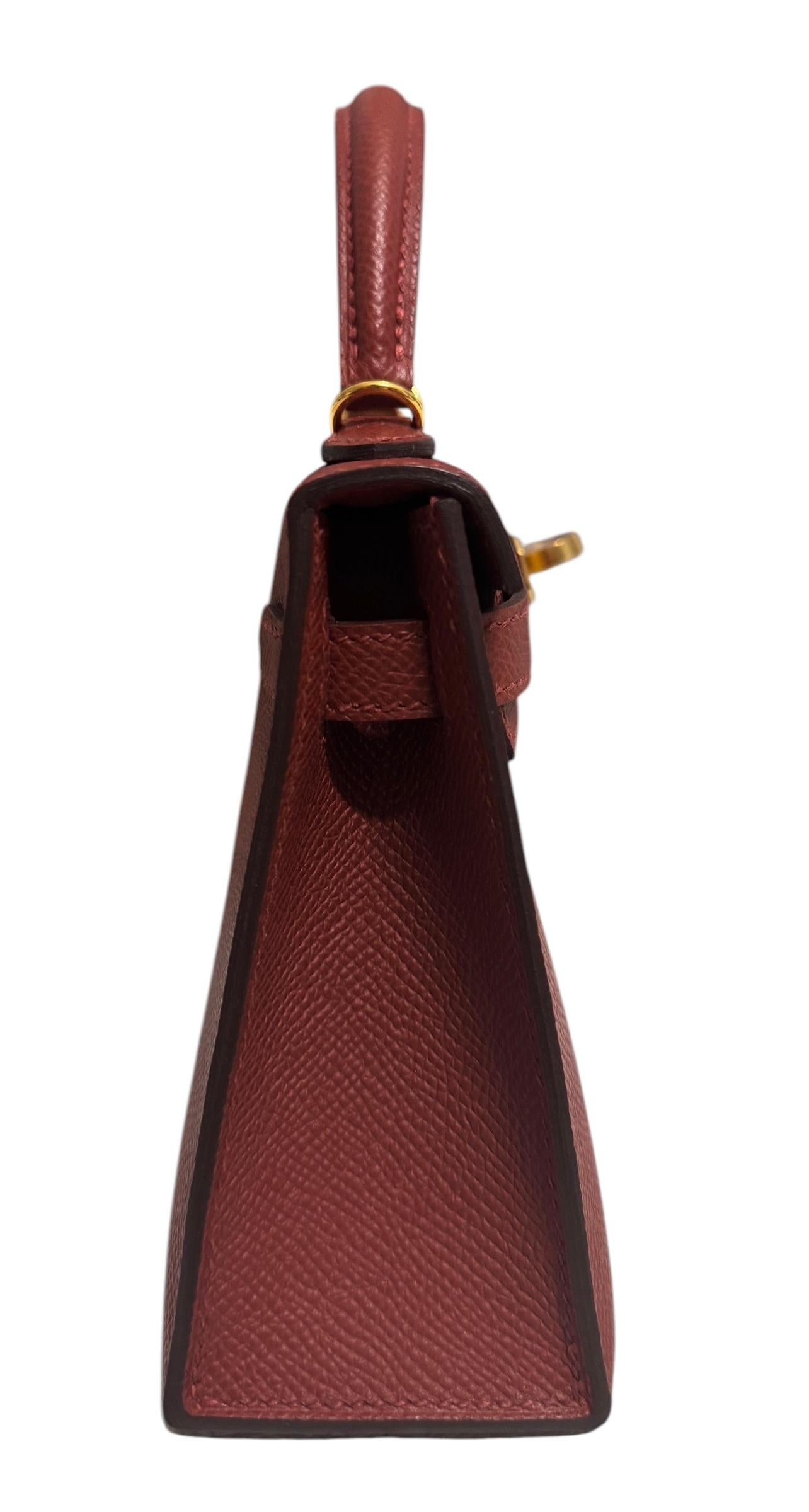 Hermes Kelly Mini 20 Rouge Venetian Red Epsom Leather Gold Hardware 4