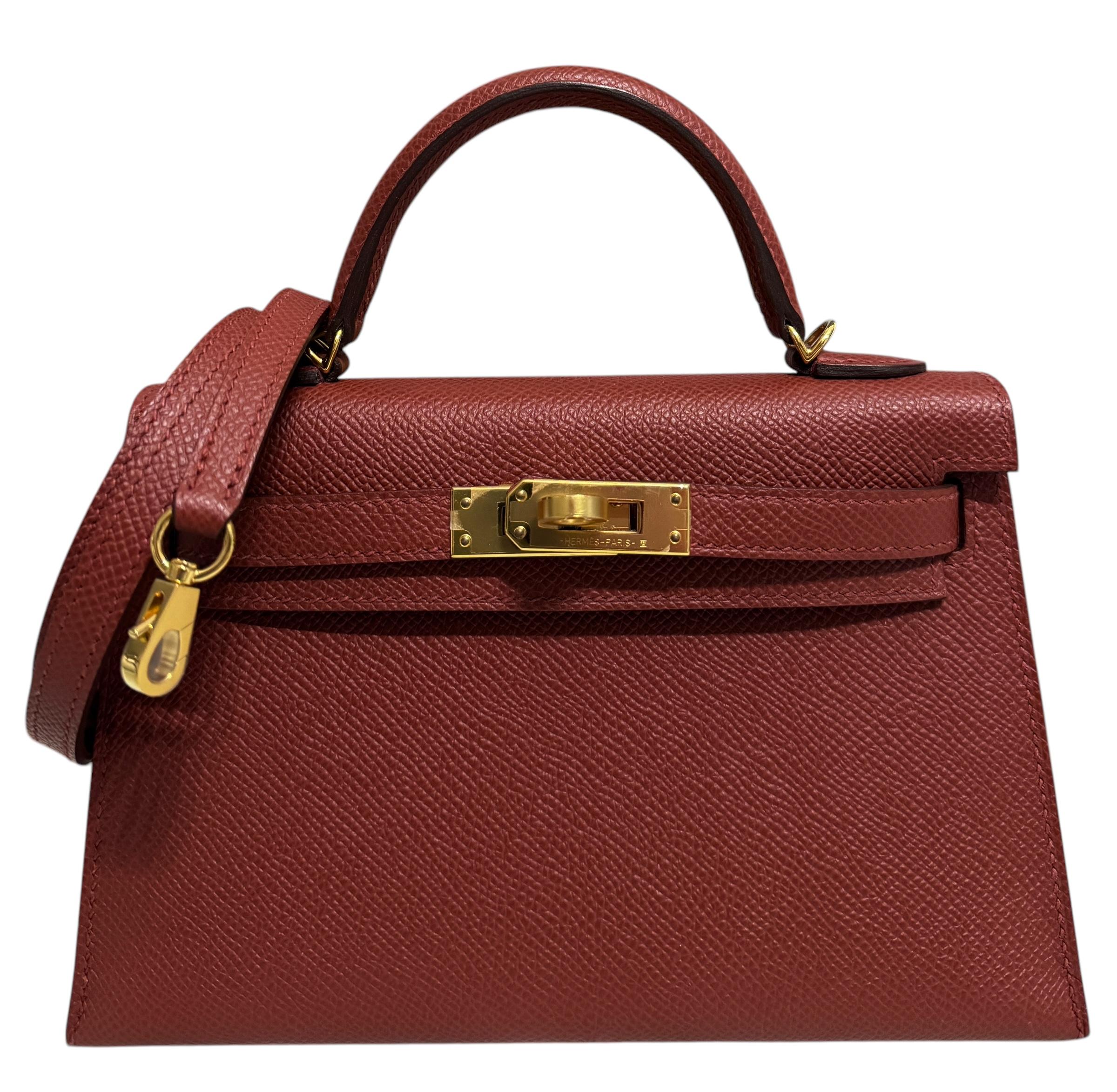 Hermes Kelly Mini 20 Rouge Venetian Red Epsom Leather Gold Hardware