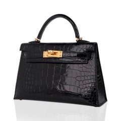 Hermes Kelly Mini 20 Sellier Black Alligator Gold Hardware