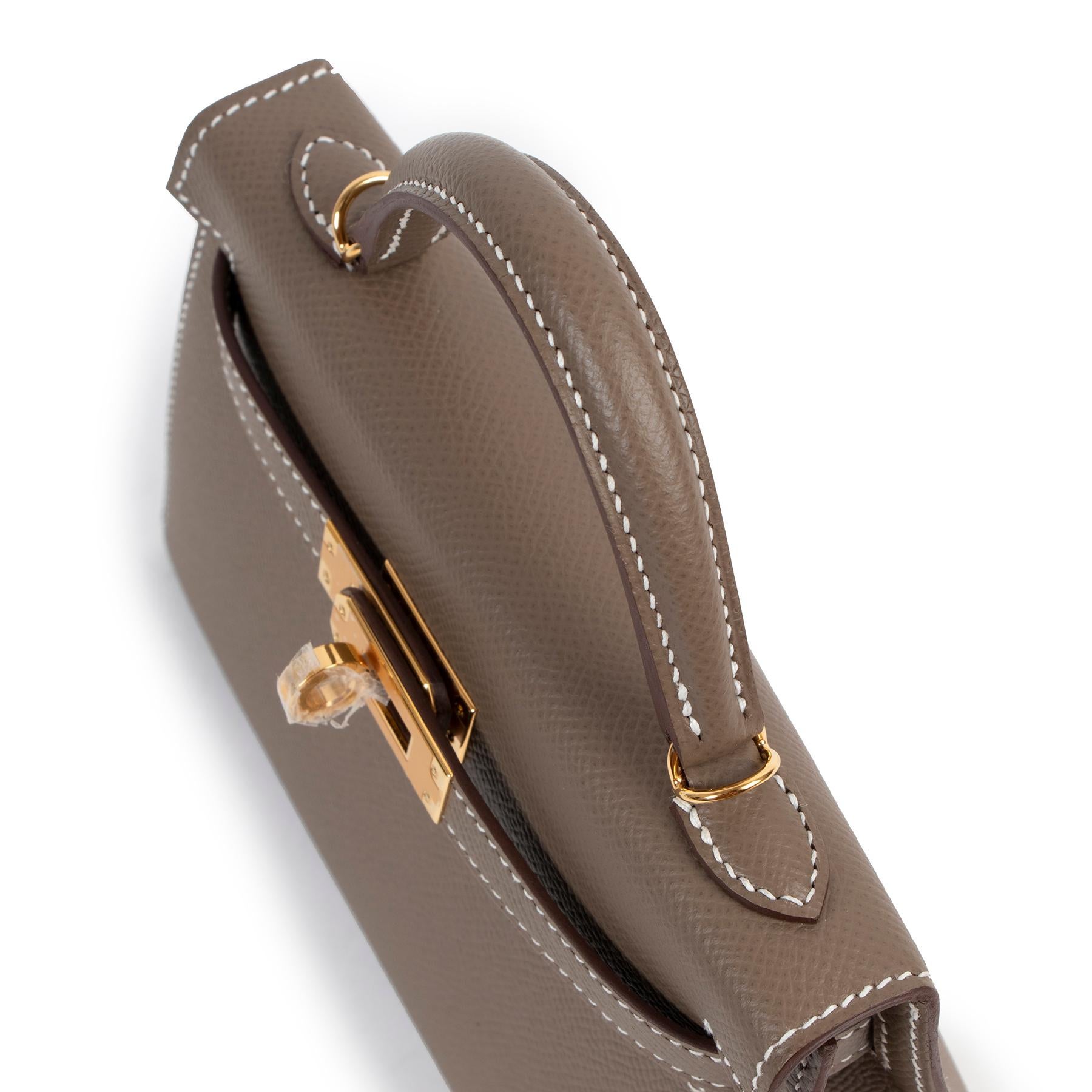 Brown Hermès Kelly Mini 20 Sellier Etoupe Epsom GHW