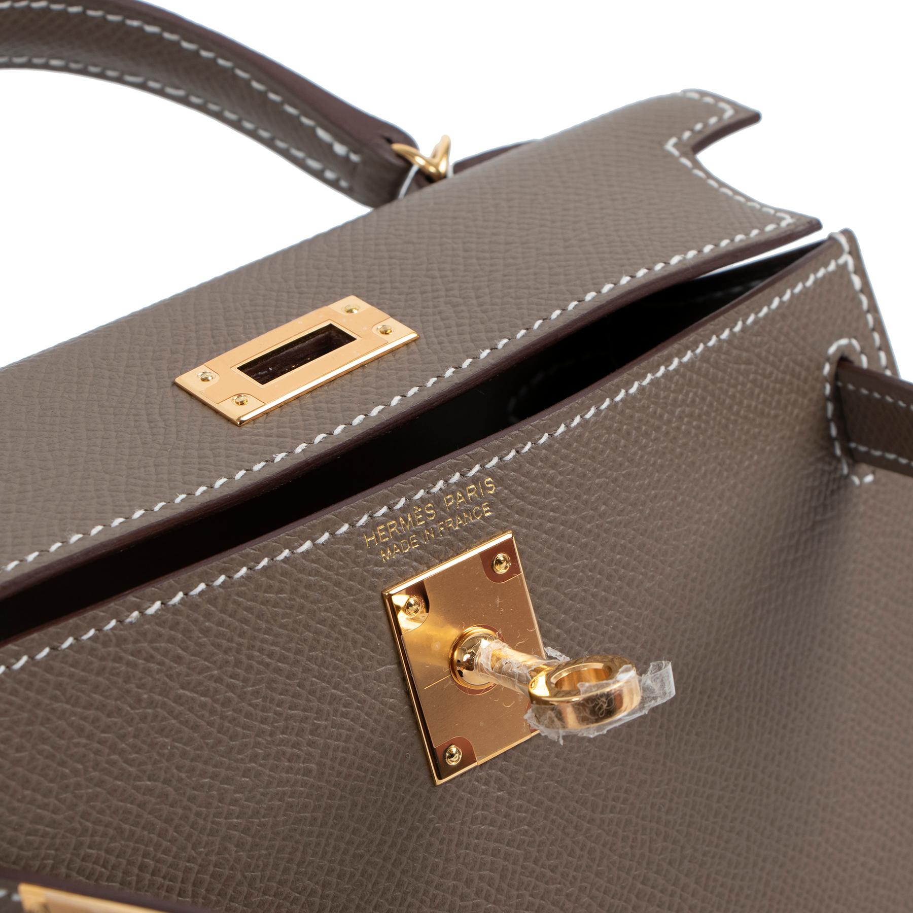 Hermès Kelly Mini 20 Sellier Etoupe Epsom GHW In New Condition In Antwerp, BE