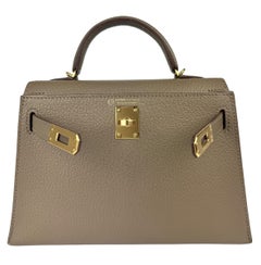 Hermes Kelly Mini 20 Special Order Etoupe Gris & Gris Chèvre Leather Gold Hwr