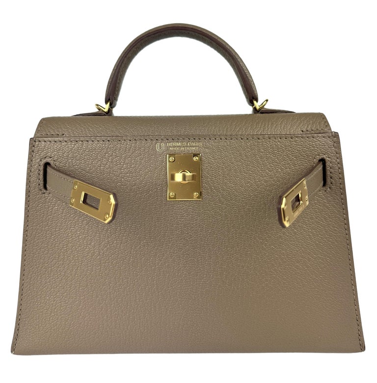 Hermes Kelly Mini 20 Special Order Etoupe Gray and Gris Chevre Leather Gold Hwr at 1stDibs