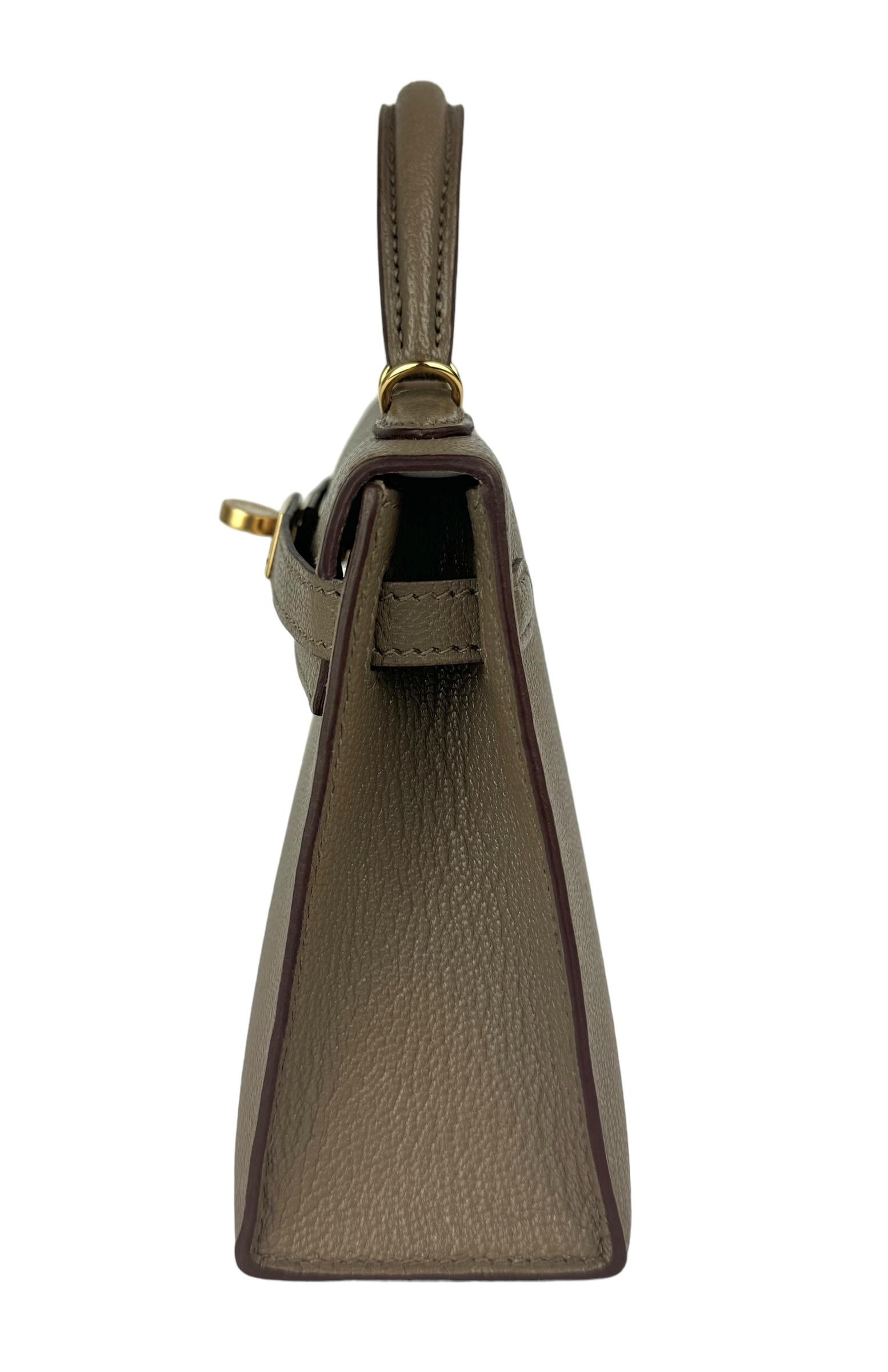 Hermes Kelly Mini 20 Special Order Etoupe Gray & Gris Chèvre Leather Gold Hwr 1