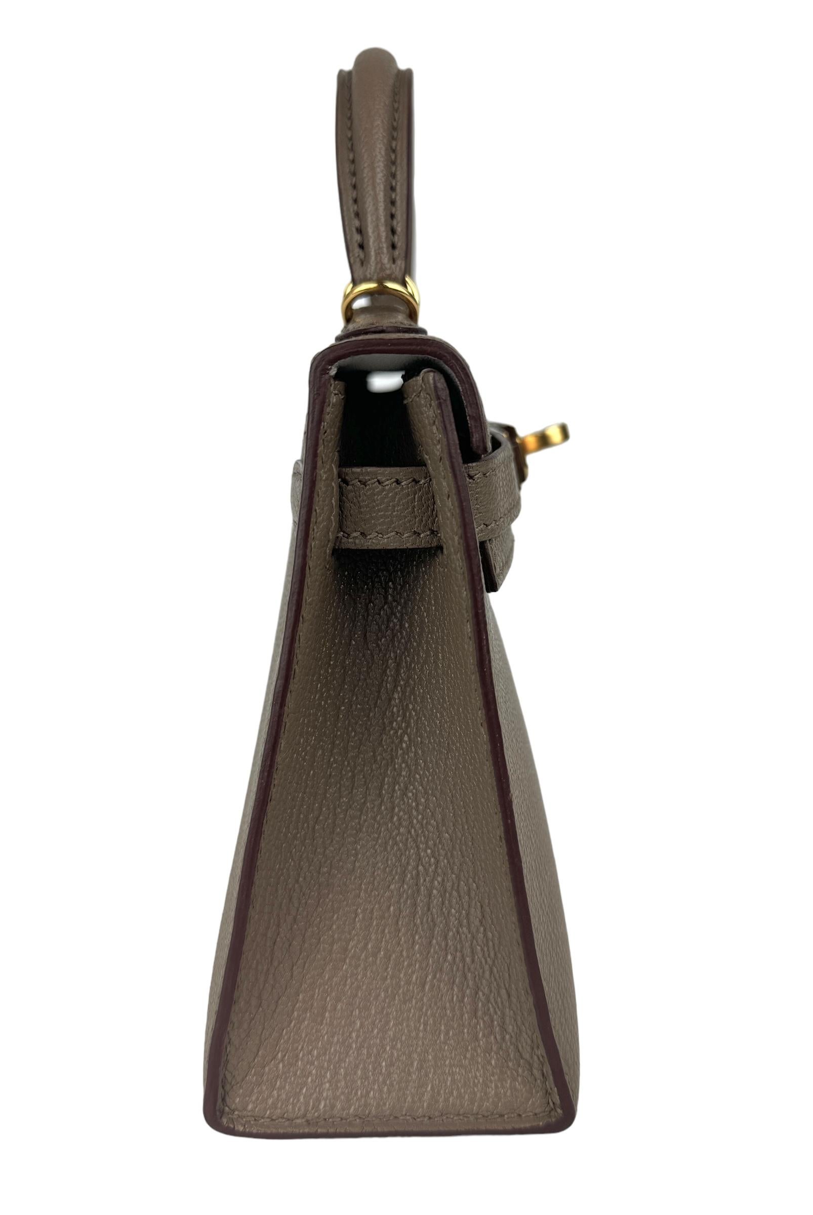 Hermes Kelly Mini 20 Special Order Etoupe Gray & Gris Chèvre Leather Gold Hwr 2